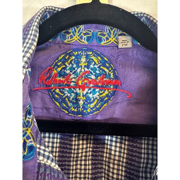 Robert Graham L Purple Striped Embroidered Flip Cuff Button Shirt Designer D59 - Picture 2 of 8